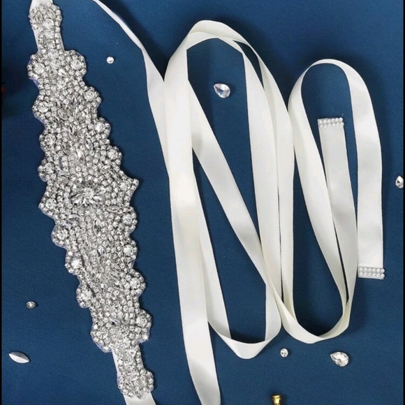 New silver wedding dress bridal belt main image 4
